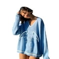 thumbnail image 6 of Okbabeha Women's V Neck Sweaters, Heart Long Sleeve Bat Print Loose Knit Tops, 6 of 9