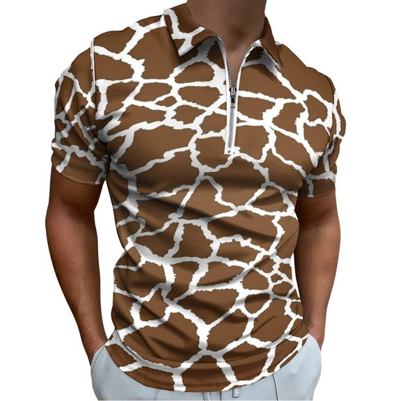 Giraffe Print Men Zipper T-shirt Summer Casual Short Sleeve T-shirt Top