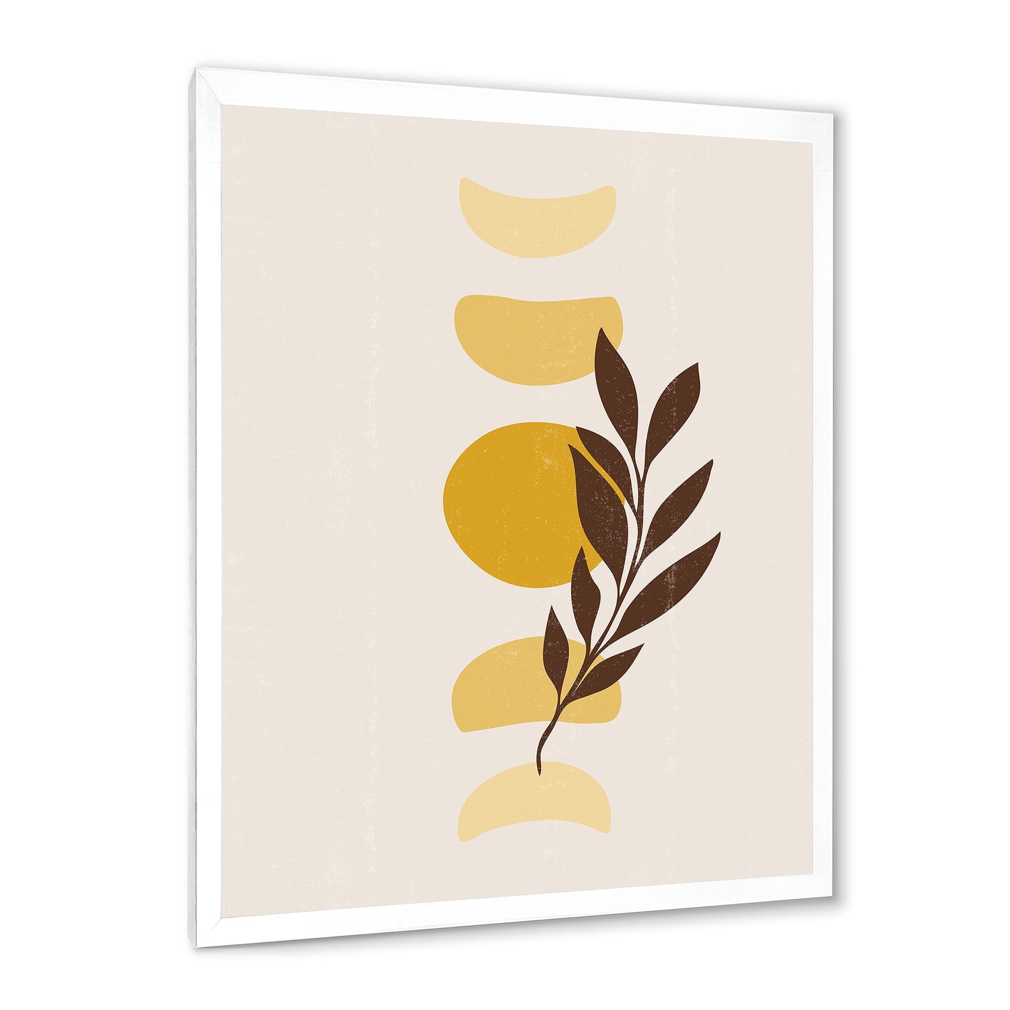 Designart 'Abstract Geometrical Moon and Sun With Leaf VII' Modern Framed Art Print