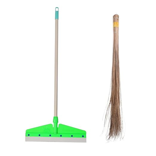 Hari Ram Gulab Rai Household Wiper Cleaning Broom | Squeegee + Seek Jadoo Combo | Plastic Handle Floor, Wiper With Coconut Bamboo Seek Broom | Perfect For Kitchen, Balcony & Office