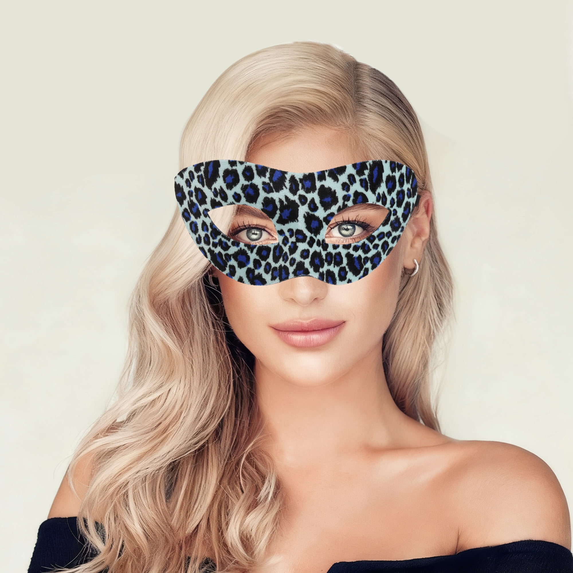 Unique Bargains 1 Pack Leopard Print Party Mask Blue, Black