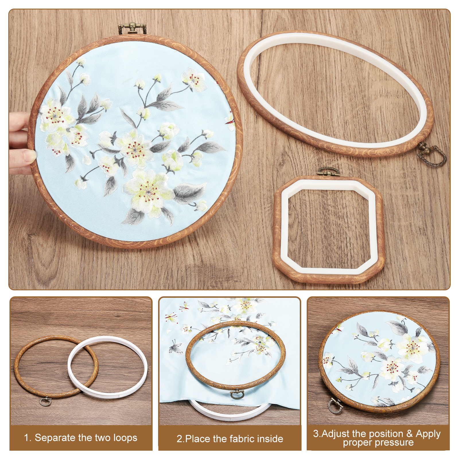Uxcell 5 Pieces 6.3" x 5.7" Square Embroidery Hoops Frame Imitated Wood Circle Cross Stitch Hoop Ring for Embroidery Art Craft Handy Sewing Decoration, Brown