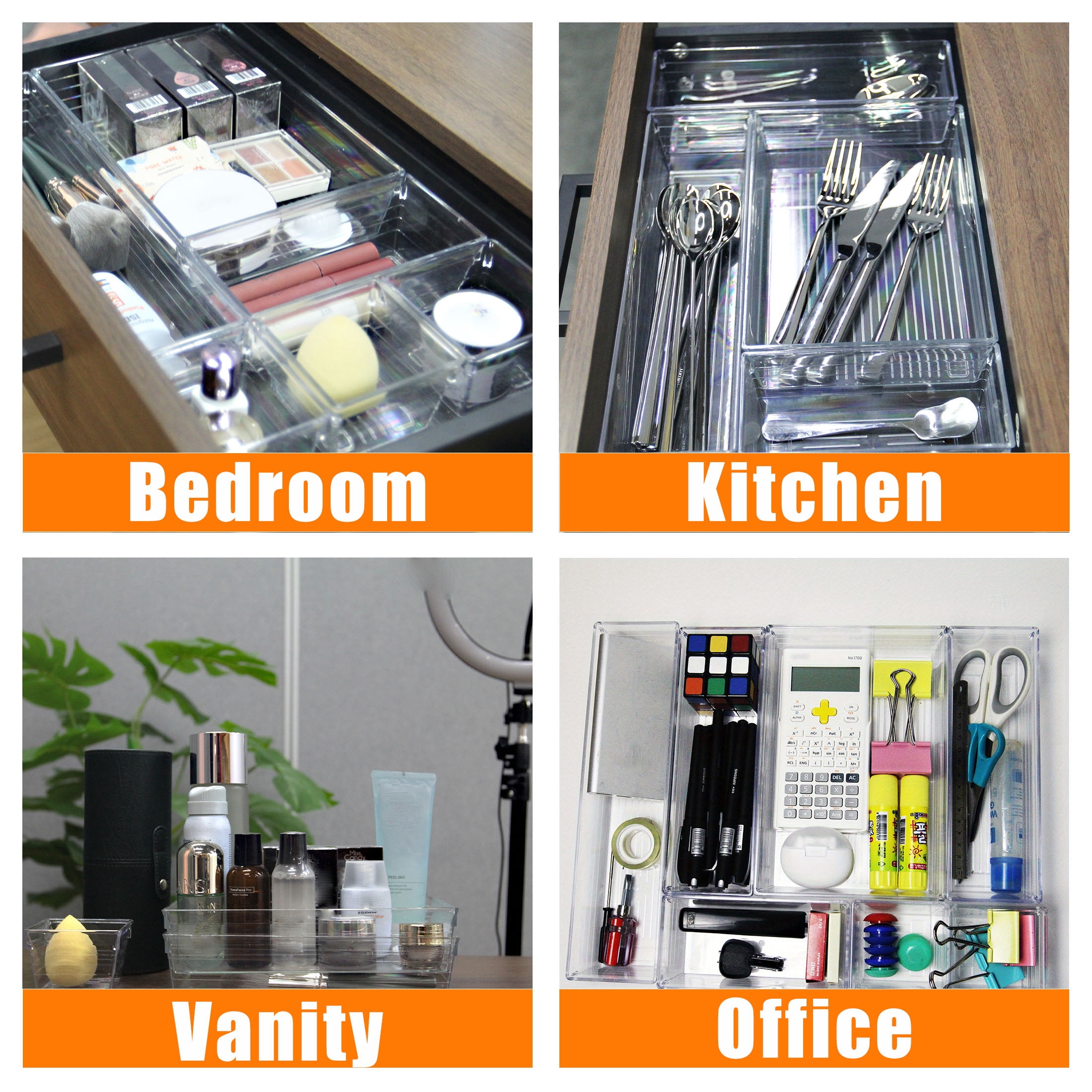 Sawuky 1-Compartment Desk Organizer Shelf & Storage with 25 Pieces of Clear Plastic Tray,Space, 25 Count