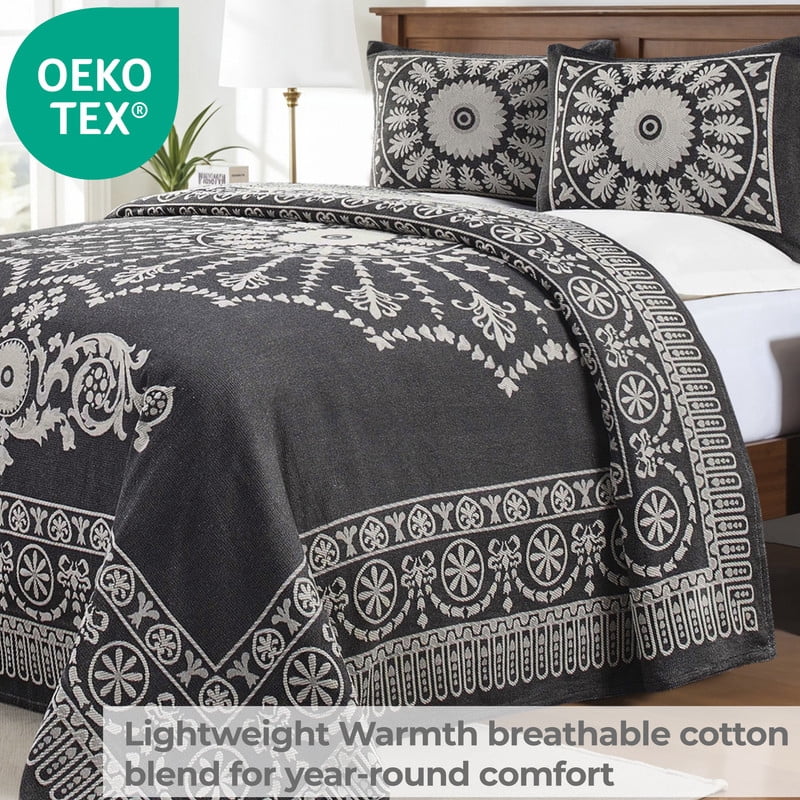 Superior 2-Pieces High-Durability Reversible Cotton Blend Bedspread Set, Twin, Charcoal
