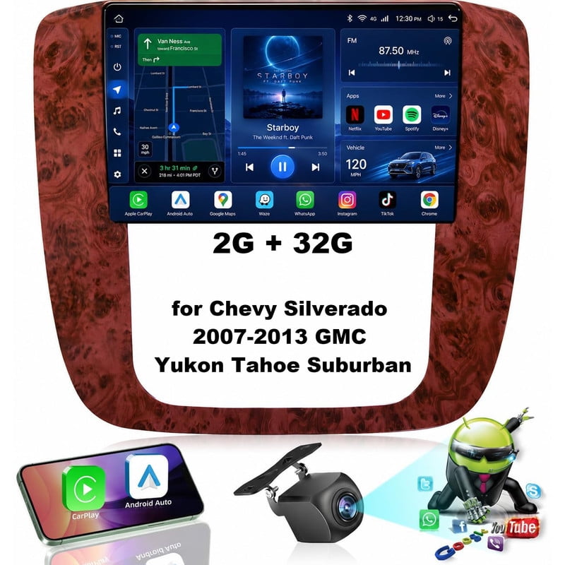 LULAION Car Radio for Chevy Silverado Tahoe Suburban GMC Yukon Sierra 2007-2013: 9" IPS Touch Screen Stereo Build-in GPS Wireless CarPlay/Wired Android Auto Backup Camera/DSP/SWC 5G WiFi FM