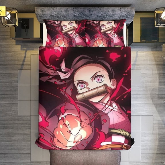 Demon Slayer 3-Piece Bedding Comforter Set Bed Cover Set Soft Warm Bedding for Bedroom, Home, Hotel 86"x70"