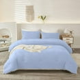 thumbnail image 2 of DNG Luxury 3 Piece Pom Pom Plain Pattern Comforter Set, 800 Thread Count, 100% Egyptian Cotton, White Vintage Pom-Pom Fringe Super Soft (Super King Size Light Blue Color), 2 of 9