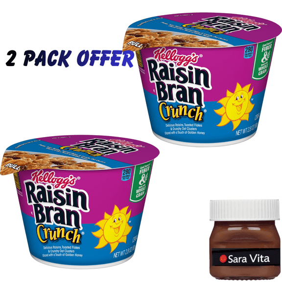 Kellogg's Raisin Bran Crunch Breakfast Cereal Cups, Family Breakfast, Fiber Cereal, Original, 2.8oz Cup (1 Cup)