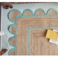 thumbnail image 4 of Area Rug Natural Jute Hand Braided Rug Turquoise Scalloped Runner, 4 of 8
