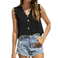 thumbnail image 3 of Women Buttons Lace Stitching V Neck Sleeveless Summer Shirt, 3 of 7