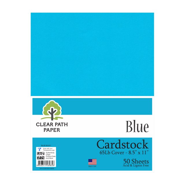 Blue Cardstock 8.5 x 11 inch 65Lb Cover 50 Sheets Clear Path