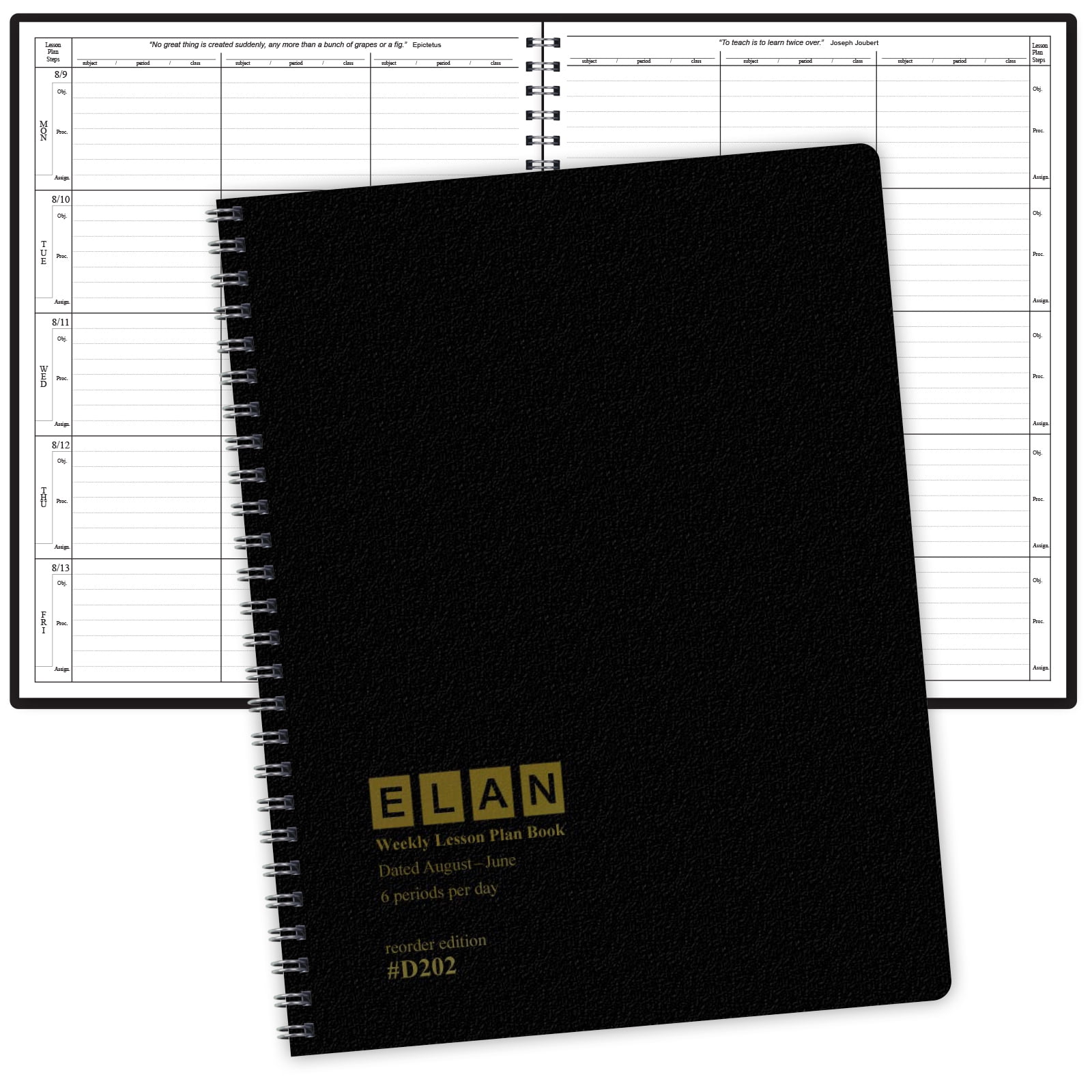 HARDCOVER Lesson Plan and Record Book 8 Period PR8-1035 - Black Floral 