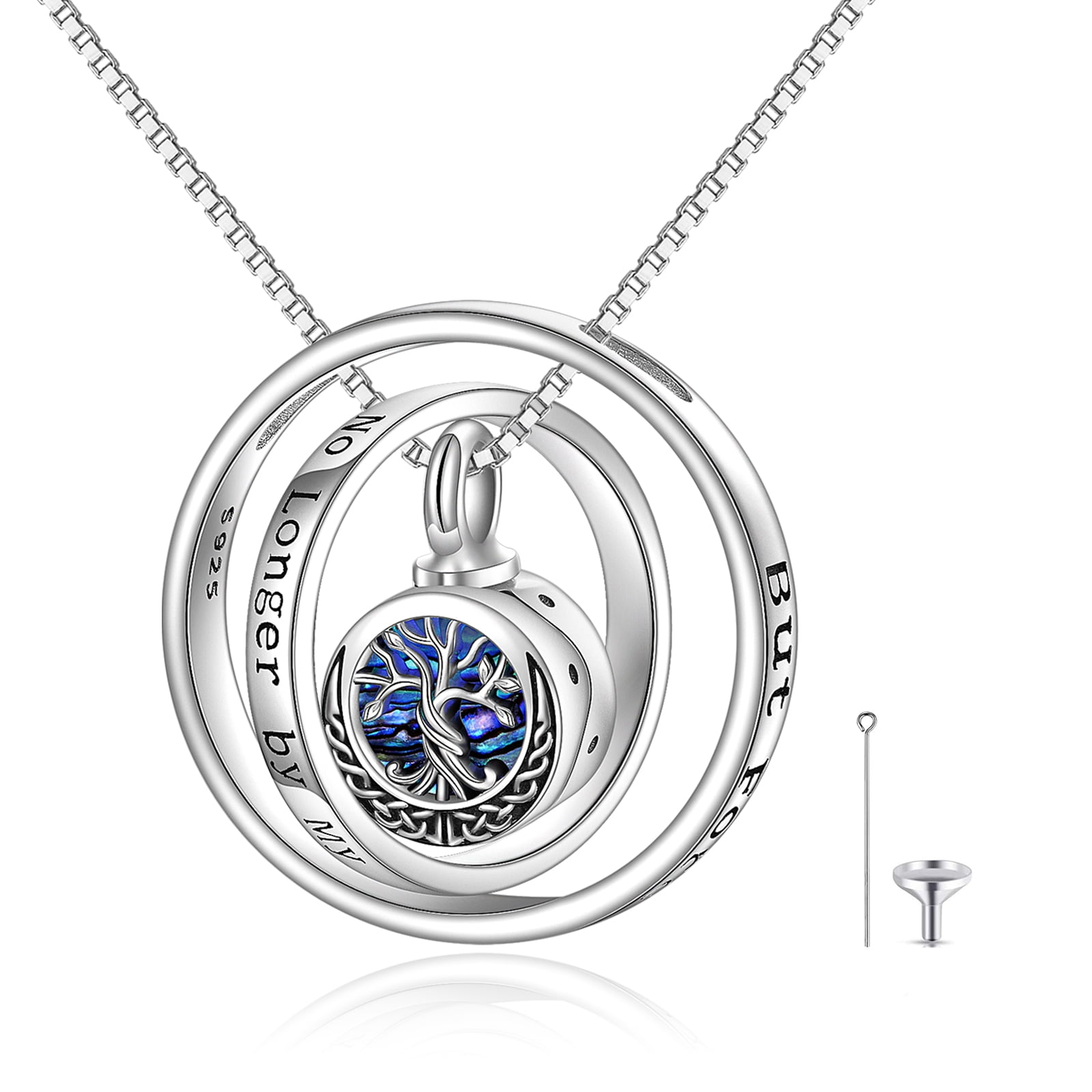 Onefinity Tree of Life Eternity Urn Necklace for Ashes Sterling Silver Abalone Shell Pendant Cremation Jewelry for Lover