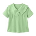 thumbnail image 5 of Women's Sailor Lapel Blouse Solid V Neck Short Sleeve Tunic Shirts Lightweight Summer Basic Tops Casual Outfit Green, 5 of 6