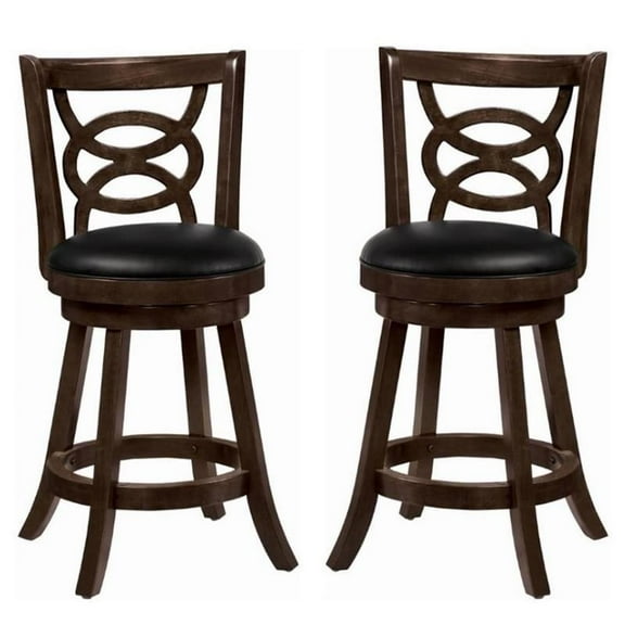 Home Square 2 Piece 24" Upholstered Wood Bar Stool Set in Espresso and Black