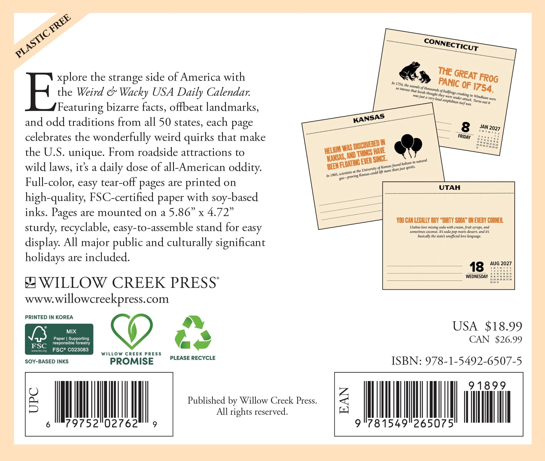 Willow Creek Press, Weird & Wacky USA 2027 Box Calendar
