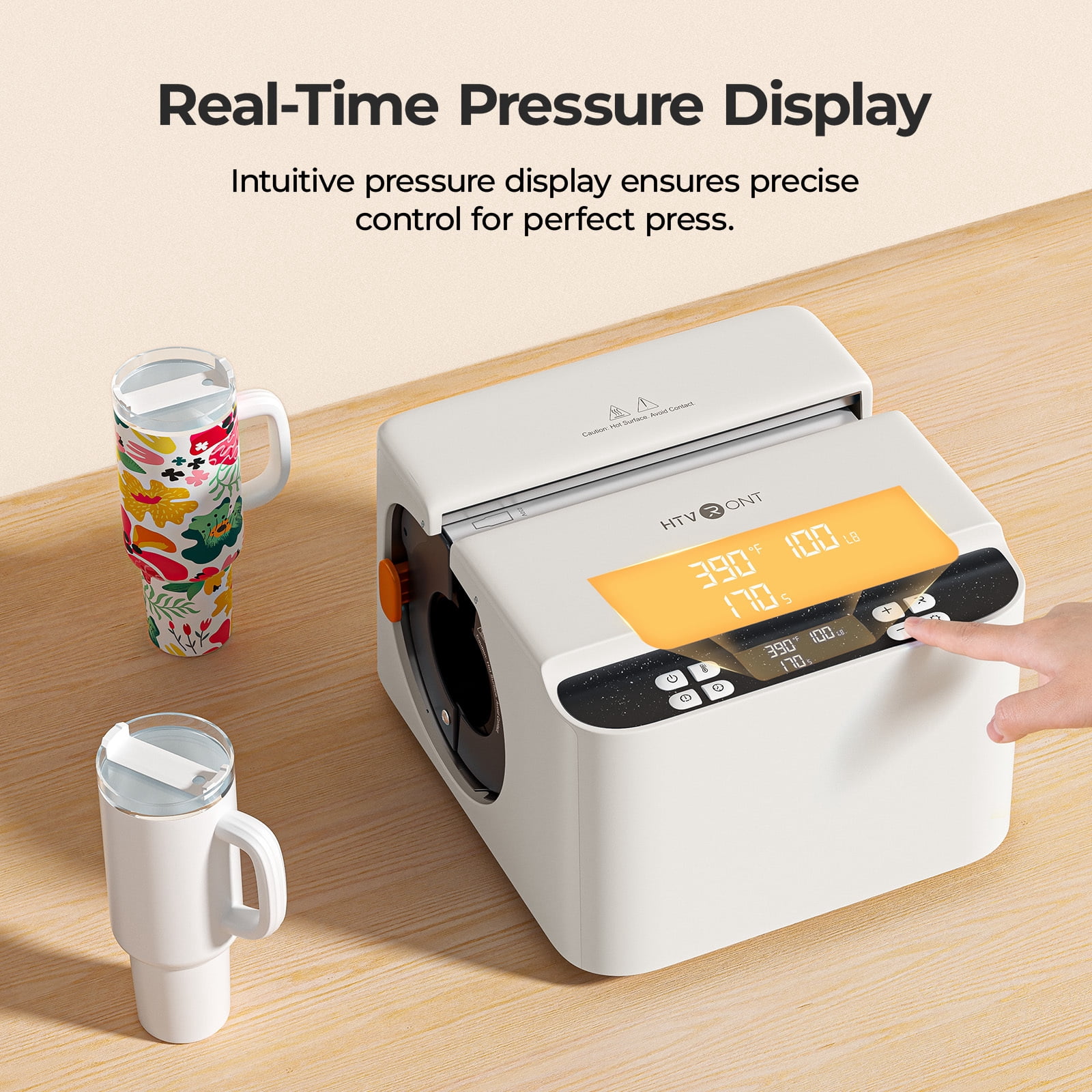HTVRONT Auto Tumbler Heat Press 2 - A200 Full Cup Transfer Heat Press Machine for 40 OZ Tumbler with Handle, Heat Even and Quick Cups Sublimation Machine with Adjustable Pressure,White
