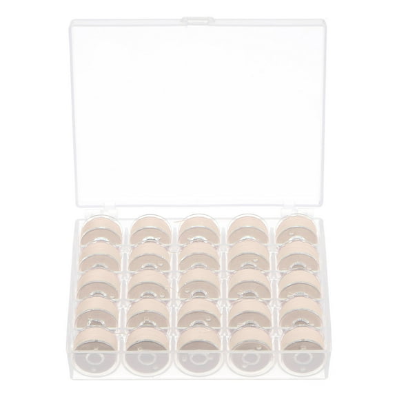 Uxcell Prewound Bobbin Thread with Storage Case for Embroidery and Sewing Machine, Dark Beige 25 Pack