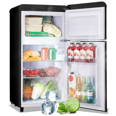 DEMULLER Mini Fridge with Freezer Small Refrigerator Double Door Drinks Holder for Office Black New