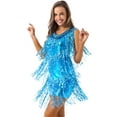 thumbnail image 3 of inhzoy Womens Sequins Flapper Latin Salsa Dance Dress V-Neck Tassel 1920s Cocktail Party Dress Sky Blue L, 3 of 7