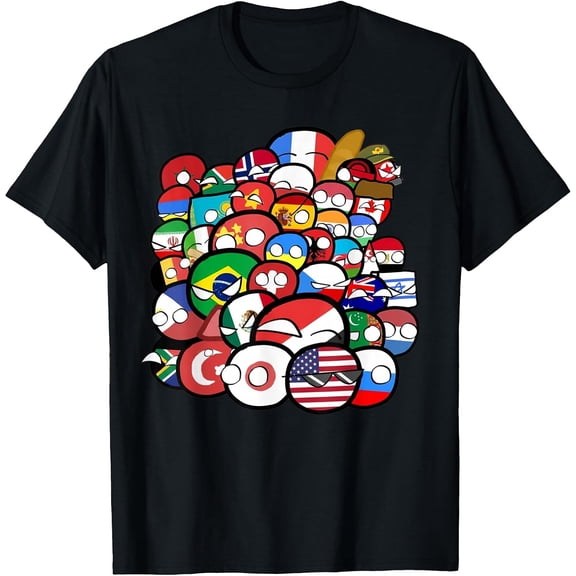 Group Photo of Nations T-Shirt Featuring Fun Countryball Designs