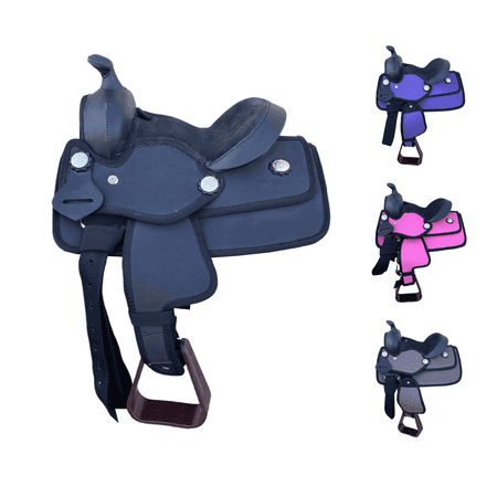 Resistance Miniature Synthetic Suede Horse Saddle, 8", Black/Light Brown/Purple/Pink
