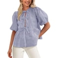 thumbnail image 1 of Blusa PRETTYGARDEN para mujer, camisa a rayas con lazo en la parte delantera 2025, azul marino, 1 of 8