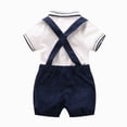 thumbnail image 5 of 12-18 Months Infant Baby Boys 2 Piece Formal Suit,Short Sleeve Shirt + Cuffed Suspender Shorts + Coordinated Bow Tie,Kids Gentleman Baptism Outfit,Summer Photo Birthday Wedding Attire,Blue, 5 of 9