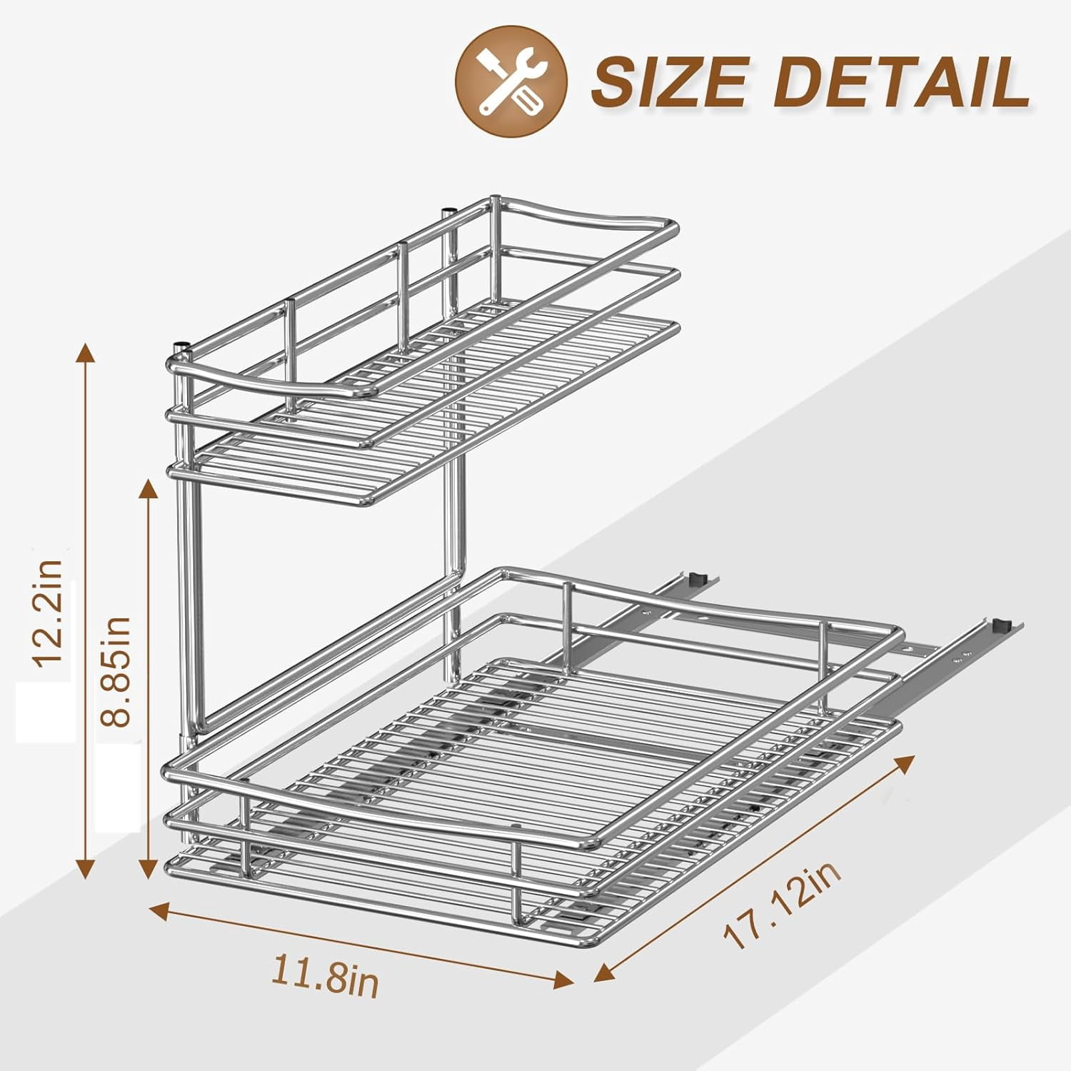 VyGrow Pull Out Cabinet Organizer 2 Tier Under Sink Organizers and Storage, Multi Purpose Sliding Cabinet Basket for Cabinet Countertop Shelf Holder, Sliver