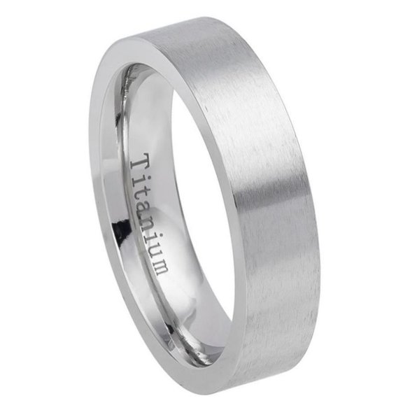 6mm White Titanium Brushed Flat Pipe Cut Ring Wedding Band Ring For Men Or Ladies
