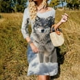 thumbnail image 3 of Wolf in Snowy Mountains Women's 3/4 Sleeve Dresses Elegant A-Line Midi Dress Flare Summer Casual Sundress, 3 of 9