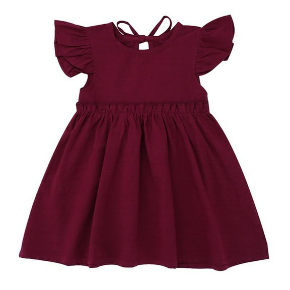 Vmvidoty Baby Girls Clothes Toddler Girls Dress Summer Casual Dress Wine 6-7Years