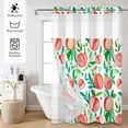thumbnail image 2 of MIZHONA Red and Green No Hook Shower Curtain with Snap in Liner,Peach Fabric Shower Curtain,71"× 74", 2 of 6