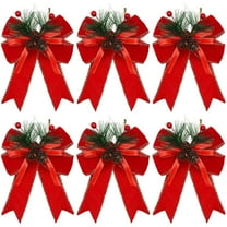6 Pcs Christmas Bows with Pine Cones and Pine Needles, Red Buffalo Plaid Bows for Christmas Tree Decor, Red Velvet Ribbon Bows for Wreath, Indoor Outdoor Holiday Decoration