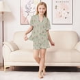 thumbnail image 6 of FORMRS Kids Short Sleeve Top and Pants Pajama Set Unisex Satin 2-Piece Sleepwear, Sizes 9-10Y, Green Wildflowers Pattern, 6 of 8