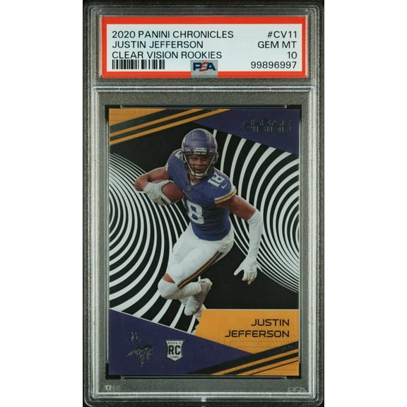Graded 2020 Panini Chronicles Justin Jefferson #CV11 Clear Vision Rookies Rookie RC Football Card PSA 10 Gem Mint