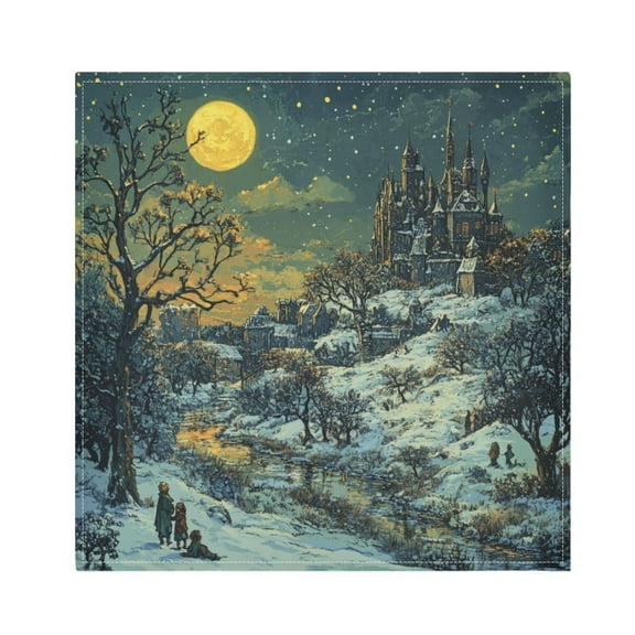 Qxltty Winter Village Scene Napkins 20×20in Perfect for Parties Dinners Weddings Cocktail Housewarming Cloth Napkins Set of 6