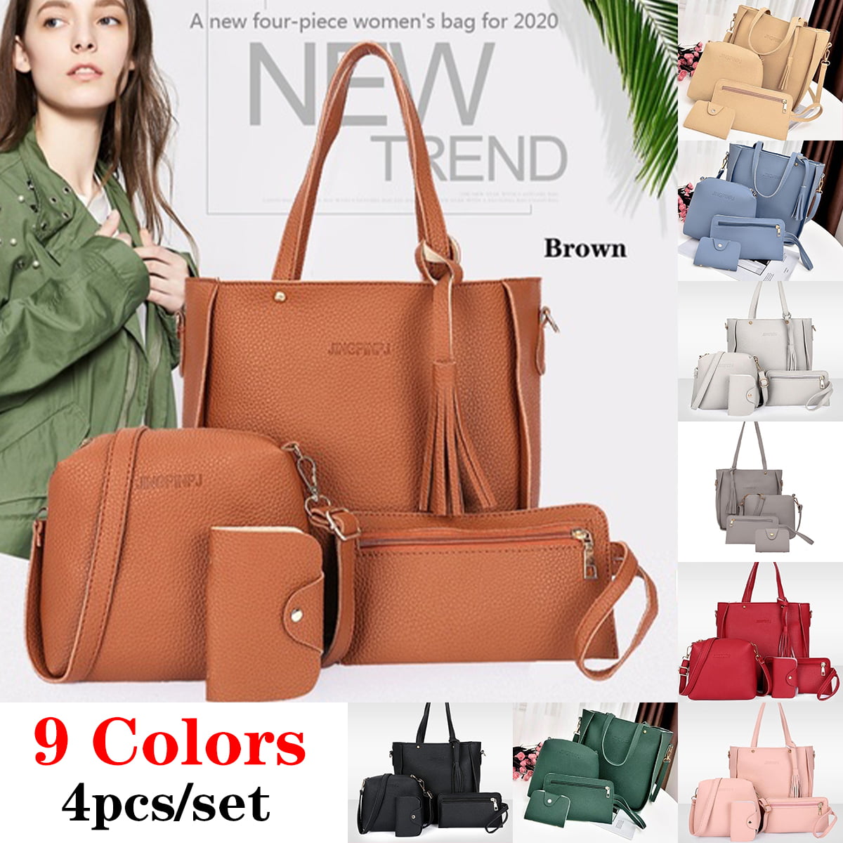 4pcs Women Fashion Leather Handbag Shoulder Bag Tote Purse Messenger Satchel Set 
