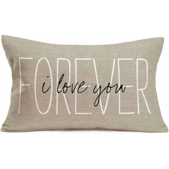 Forever I Love You Decorative Lumbar Throw Pillow Covers 12x20 Inch Valentines Day Warm Quotes Words Pillow Cases Family Sweet Home Decor Cotton Linen Waist Pillowcase Couple Lover Gifts