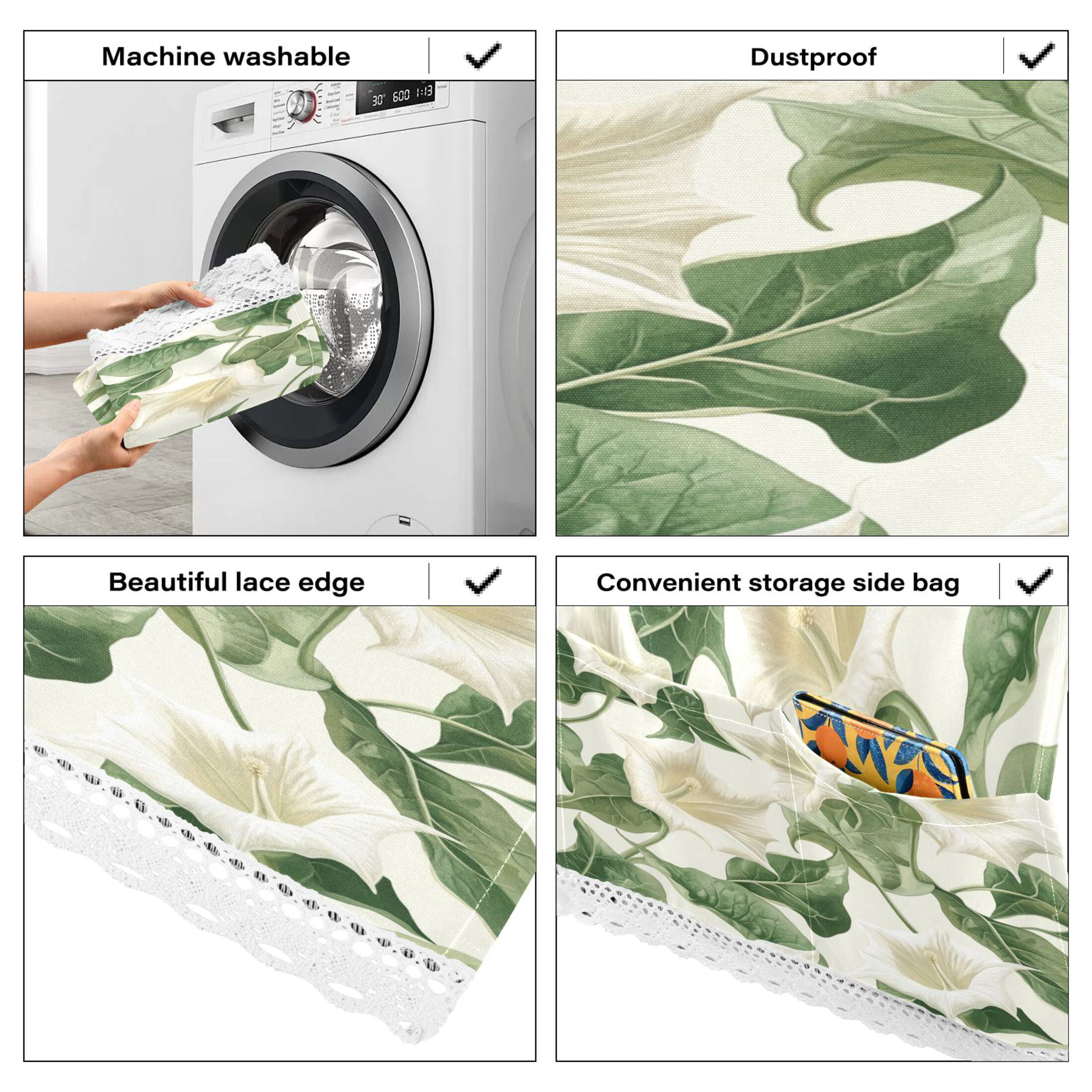 Datura StramoniumWasher and Dryer Covers Dust-Proof and Oil Resistant Fridge Cover with 4 Storage Pockets Washing Machine Top Cover for Laundry Kitchen Home 51.2 x 22 In