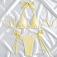 thumbnail image 4 of Elegant Summer Striped Tie Front Bikini For Beachwear And Lounging Tankini SwimwearWomen Bikini Set Textured Halter Triangle Tie Side Bikini Set with Lace (Yellow M), 4 of 6