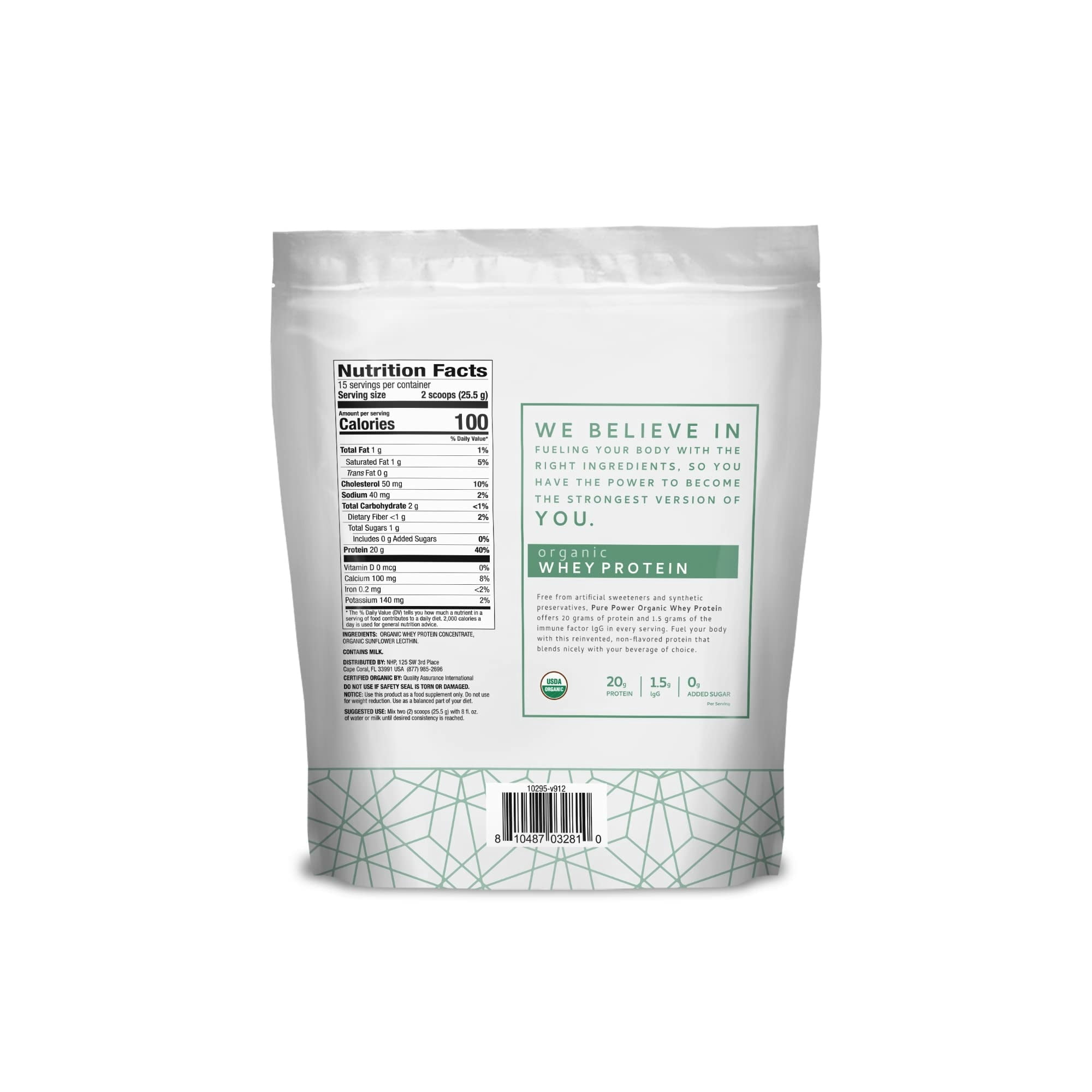 Dr. Mercola Pure Power Organic Whey Protein - 20 g Protein - Supports Muscle Growth & Energy - Grass-Fed Whey Concentrate - 15 Servings (13.5 oz) - Original