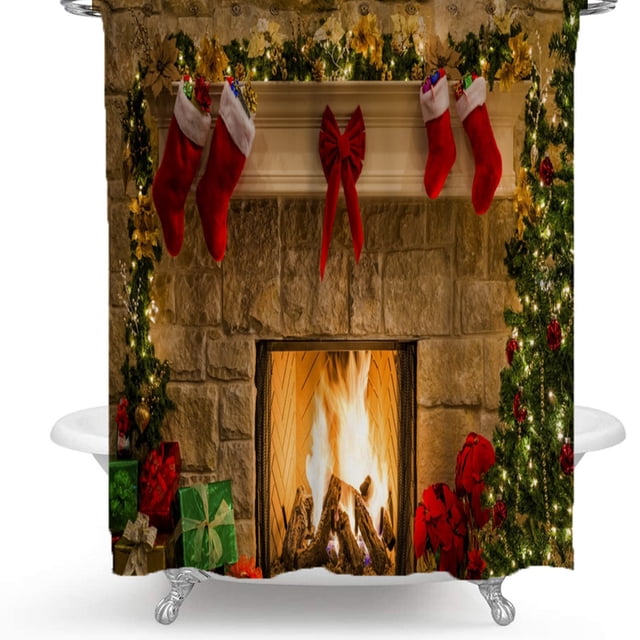 Ensembles de Rideaux de Douche de Noël Rideau de Douche de Noël Imprimé Polyester Rideau de Douche