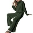 thumbnail image 6 of Wutalume Women's 2-Piece Ribbed Knit Casual Set, Comfortable Half Zip Tracksuit Top and Wide Leg Joggers, Sporty Loungewear,Dark Green XL, 6 of 6