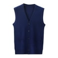 thumbnail image 1 of Men's Autumn Winter V Neck Button Sweater Vest Pure Color Wool Blend Collarless Slim Fit Casual Wear, 1 of 8