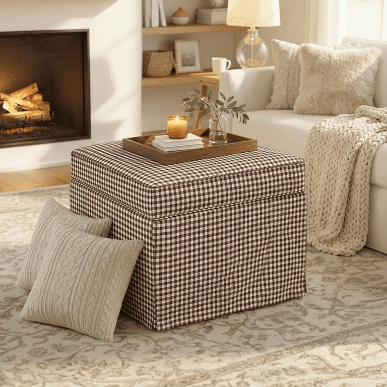 ヒモラ JOOP ドイツ製　チェスト3個セット 　75041 My Texas House Alamo Large Skirted Ottoman, Gingham Fabric