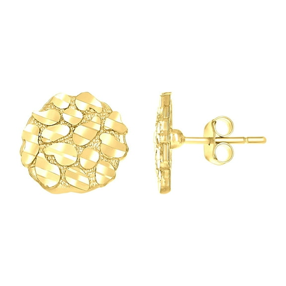 10k Yellow Gold Unisex Round Nugget Stud Earrings Jewelry Gift for Men Women