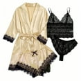 thumbnail image 1 of LSLJS 4PC Women Sexy Garter Lingerie Set Robes Lace Bodysuit Deep-V Neck Underwear, 1 of 2