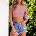 thumbnail image 3 of Blusa elástica cruzada rosa con cuello redondo y detalle de cordón, talla L, blusa sin espalda con cordones, 3 of 7