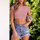 thumbnail image 3 of Blusa con cuello cruzado elástico rosa y espalda descubierta con cordones, 3 of 7